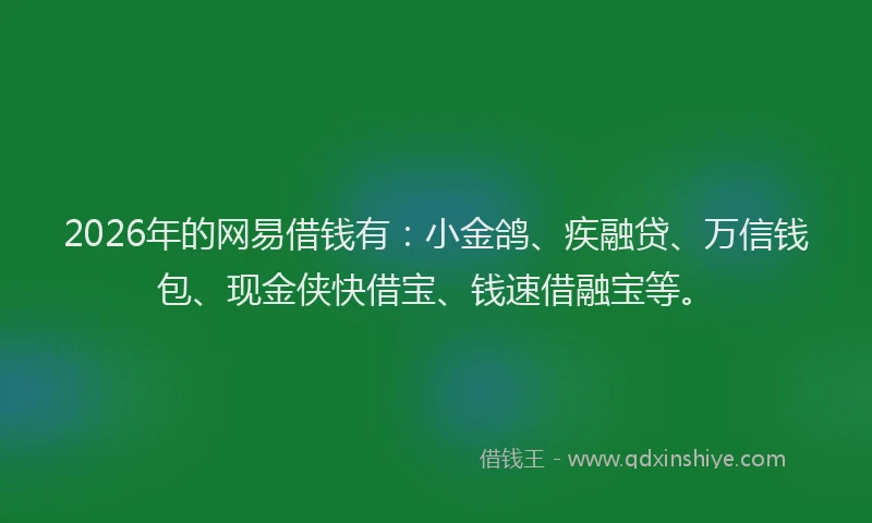 2026年的网易借钱有：小金鸽、疾融贷、万信钱包、现金侠快借宝、钱速借融宝等。