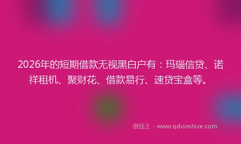 2026年的短期借款无视黑白户有：玛瑙信贷、诺祥租机、聚财花、借款易行、速贷宝盒等。