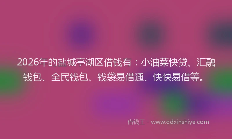 2026年的盐城亭湖区借钱有：小油菜快贷、汇融钱包、全民钱包、钱袋易借通、快快易借等。