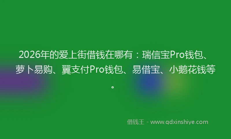 2026年的爱上街借钱在哪有：瑞信宝Pro钱包、萝卜易购、翼支付Pro钱包、易借宝、小鹅花钱等。