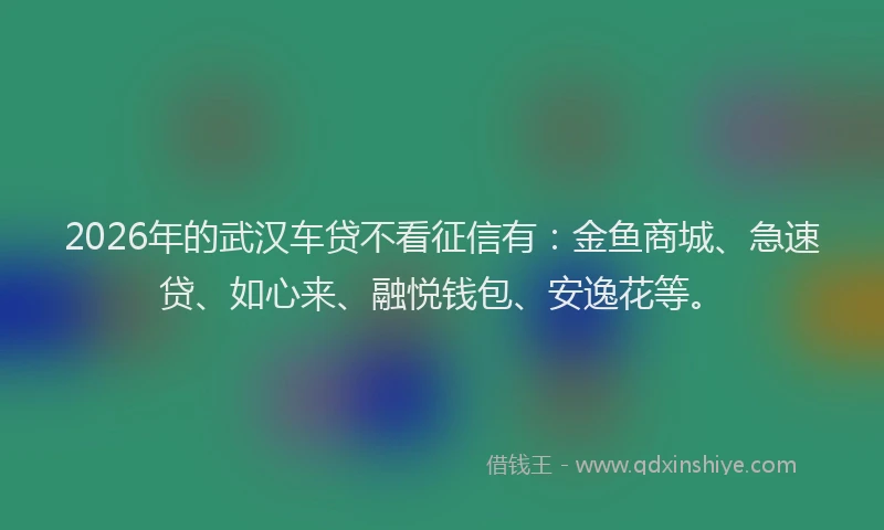 2026年的武汉车贷不看征信有：金鱼商城、急速贷、如心来、融悦钱包、安逸花等。