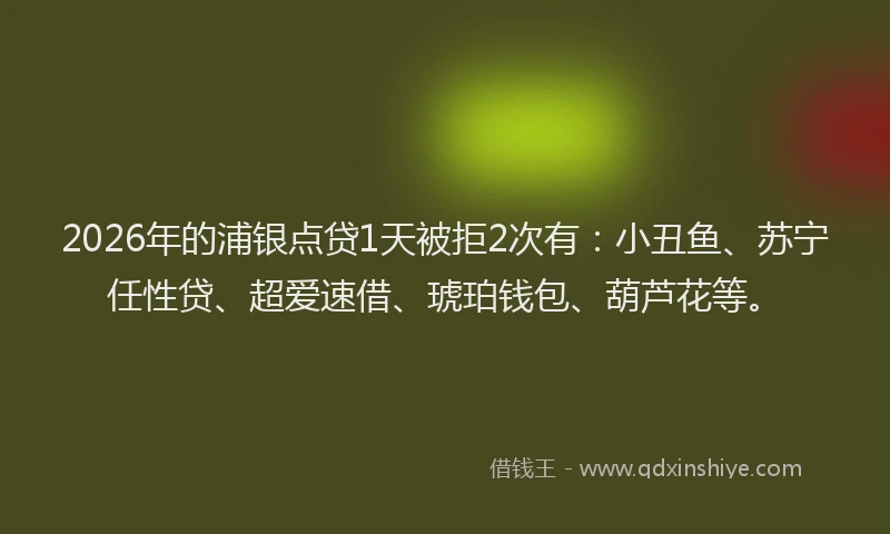 2026年的浦银点贷1天被拒2次有：小丑鱼、苏宁任性贷、超爱速借、琥珀钱包、葫芦花等。