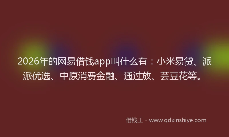2026年的网易借钱app叫什么有：小米易贷、派派优选、中原消费金融、通过放、芸豆花等。