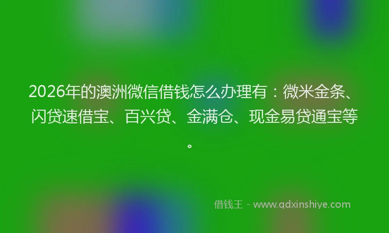 2026年的澳洲微信借钱怎么办理有：微米金条、闪贷速借宝、百兴贷、金满仓、现金易贷通宝等。