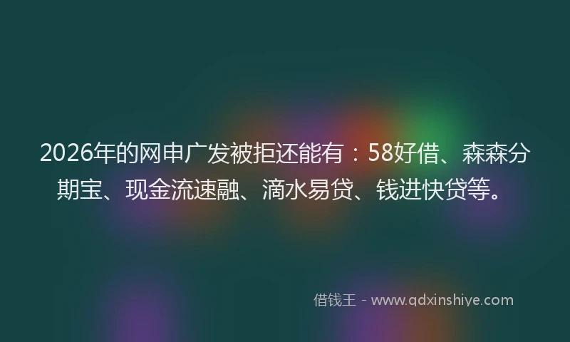 2026年的网申广发被拒还能有：58好借、森森分期宝、现金流速融、滴水易贷、钱进快贷等。