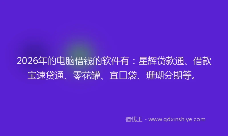 2026年的电脑借钱的软件有：星辉贷款通、借款宝速贷通、零花罐、宜口袋、珊瑚分期等。