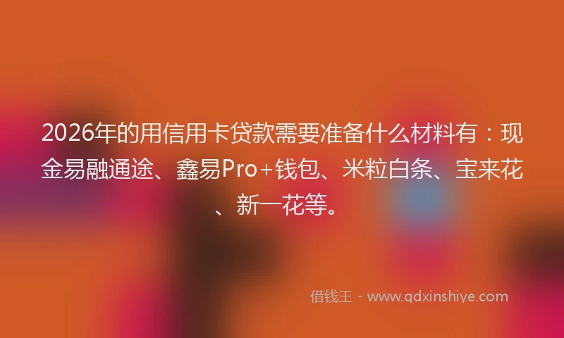 2026年的用信用卡贷款需要准备什么材料有：现金易融通途、鑫易Pro+钱包、米粒白条、宝来花、新一花等。