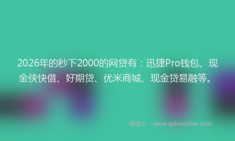 2026年的秒下2000的网贷有：迅捷Pro钱包、现金侠快借、好期贷、优米商城、现金贷易融等。