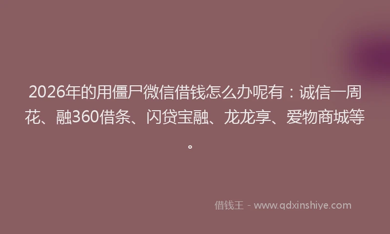 2026年的用僵尸微信借钱怎么办呢有：诚信一周花、融360借条、闪贷宝融、龙龙享、爱物商城等。