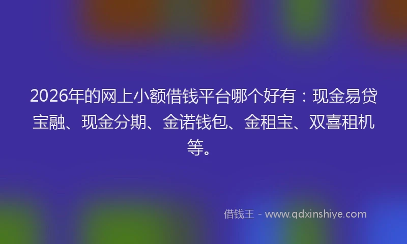 2026年的网上小额借钱平台哪个好有：现金易贷宝融、现金分期、金诺钱包、金租宝、双喜租机等。