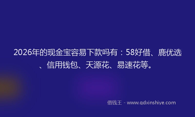2026年的现金宝容易下款吗有：58好借、鹿优选、信用钱包、天源花、易速花等。