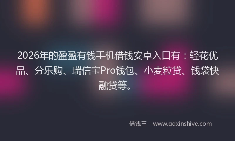 2026年的盈盈有钱手机借钱安卓入口有：轻花优品、分乐购、瑞信宝Pro钱包、小麦粒贷、钱袋快融贷等。