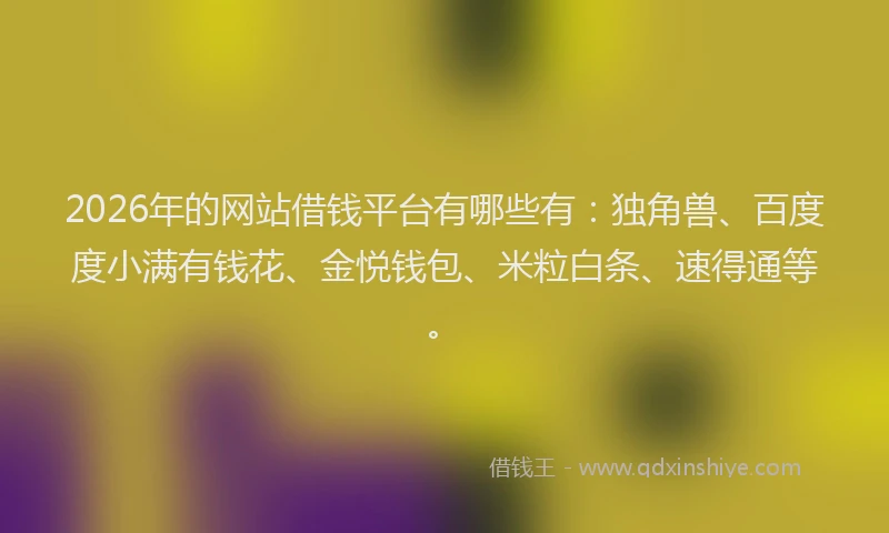 2026年的网站借钱平台有哪些有：独角兽、百度度小满有钱花、金悦钱包、米粒白条、速得通等。