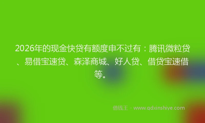 2026年的现金快贷有额度申不过有：腾讯微粒贷、易借宝速贷、森泽商城、好人贷、借贷宝速借等。