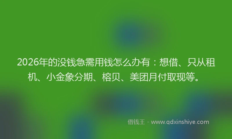 2026年的没钱急需用钱怎么办有：想借、只从租机、小金象分期、榕贝、美团月付取现等。