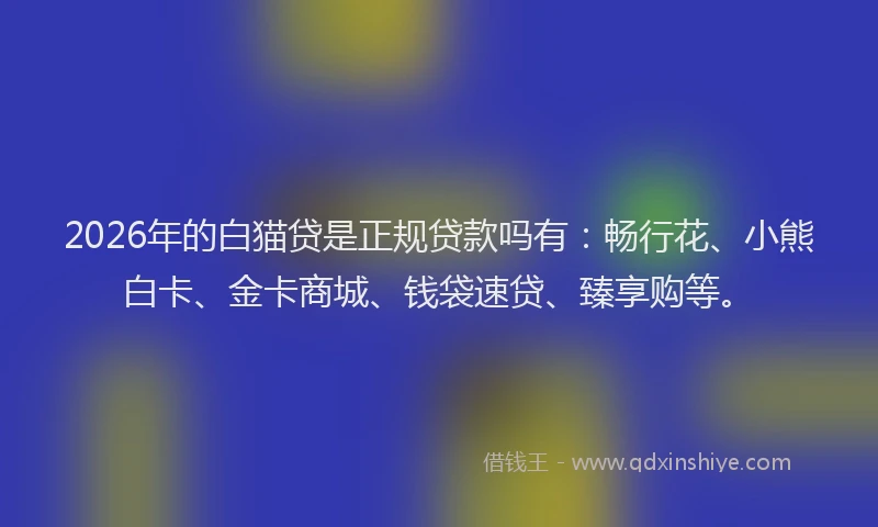 2026年的白猫贷是正规贷款吗有：畅行花、小熊白卡、金卡商城、钱袋速贷、臻享购等。