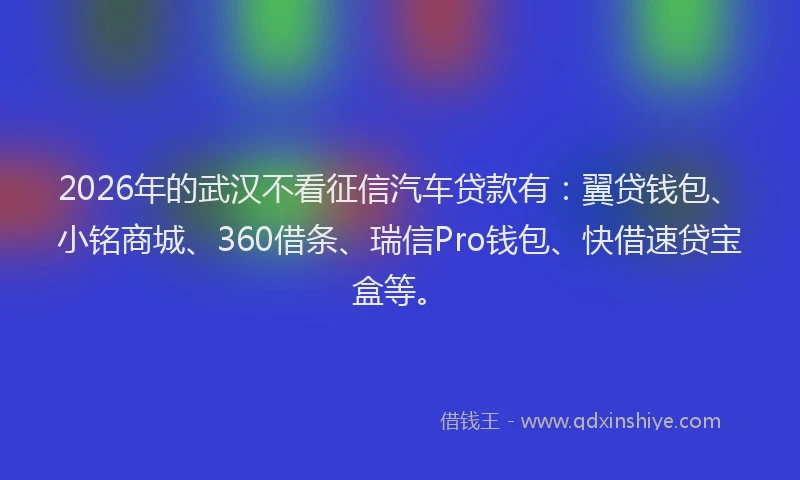 2026年的武汉不看征信汽车贷款有：翼贷钱包、小铭商城、360借条、瑞信Pro钱包、快借速贷宝盒等。