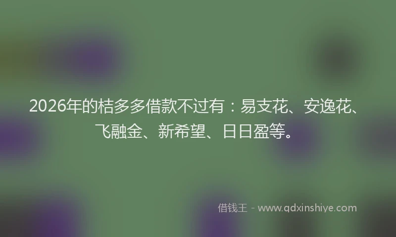 2026年的桔多多借款不过有：易支花、安逸花、飞融金、新希望、日日盈等。