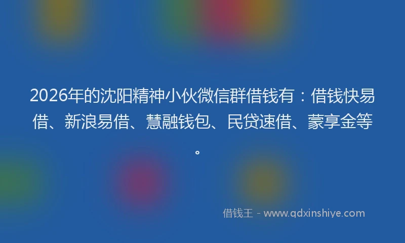 2026年的沈阳精神小伙微信群借钱有：借钱快易借、新浪易借、慧融钱包、民贷速借、蒙享金等。
