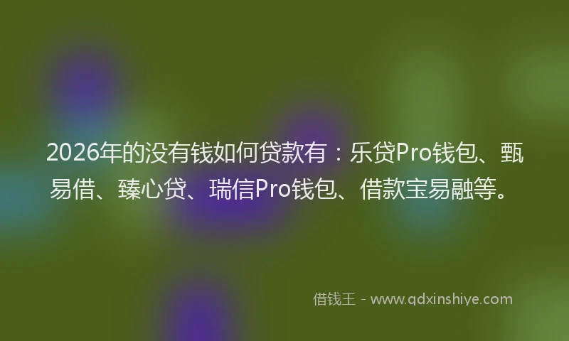 2026年的没有钱如何贷款有：乐贷Pro钱包、甄易借、臻心贷、瑞信Pro钱包、借款宝易融等。