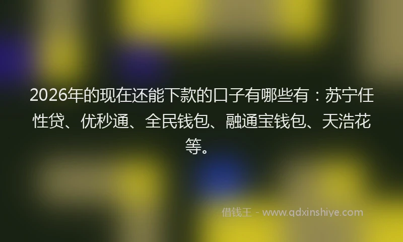 2026年的现在还能下款的口子有哪些有：苏宁任性贷、优秒通、全民钱包、融通宝钱包、天浩花等。