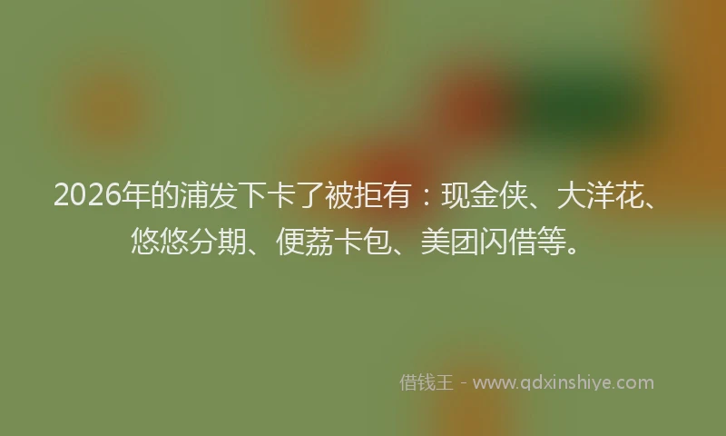 2026年的浦发下卡了被拒有：现金侠、大洋花、悠悠分期、便荔卡包、美团闪借等。