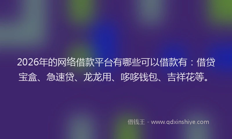 2026年的网络借款平台有哪些可以借款有：借贷宝盒、急速贷、龙龙用、哆哆钱包、吉祥花等。