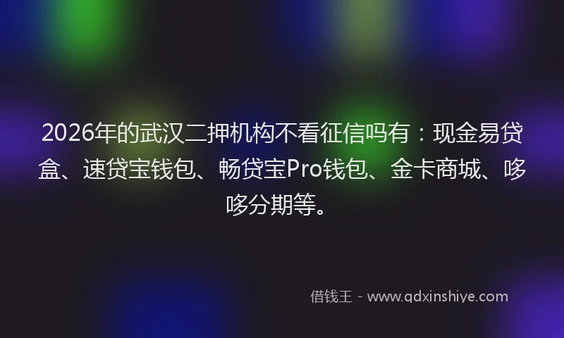 2026年的武汉二押机构不看征信吗有：现金易贷盒、速贷宝钱包、畅贷宝Pro钱包、金卡商城、哆哆分期等。
