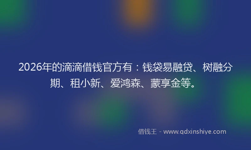 2026年的滴滴借钱官方有：钱袋易融贷、树融分期、租小新、爱鸿森、蒙享金等。