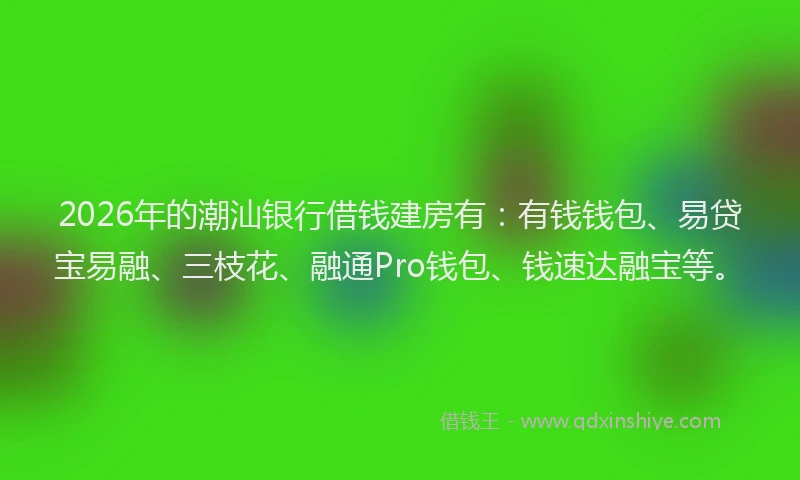 2026年的潮汕银行借钱建房有：有钱钱包、易贷宝易融、三枝花、融通Pro钱包、钱速达融宝等。