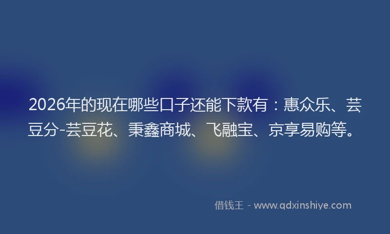 2026年的现在哪些口子还能下款有：惠众乐、芸豆分-芸豆花、秉鑫商城、飞融宝、京享易购等。