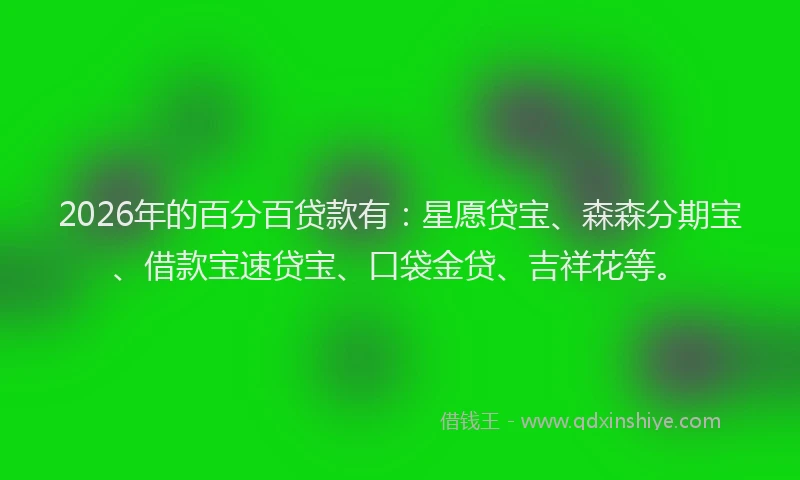 2026年的百分百贷款有：星愿贷宝、森森分期宝、借款宝速贷宝、口袋金贷、吉祥花等。