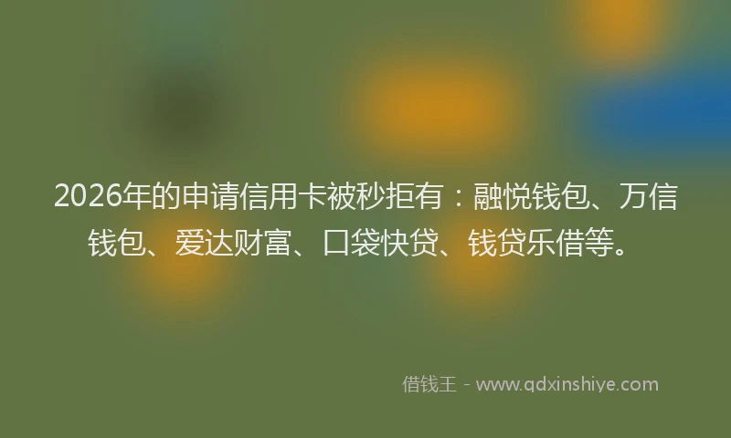 2026年的申请信用卡被秒拒有：融悦钱包、万信钱包、爱达财富、口袋快贷、钱贷乐借等。
