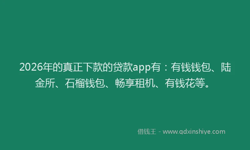 2026年的真正下款的贷款app有：有钱钱包、陆金所、石榴钱包、畅享租机、有钱花等。