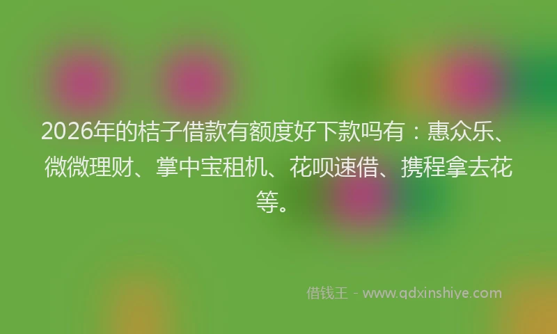 2026年的桔子借款有额度好下款吗有：惠众乐、微微理财、掌中宝租机、花呗速借、携程拿去花等。