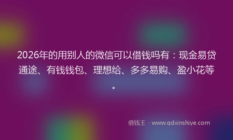 2026年的用别人的微信可以借钱吗有：现金易贷通途、有钱钱包、理想给、多多易购、盈小花等。