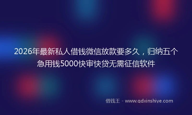 2026年最新私人借钱微信放款要多久，归纳五个急用钱5000快审快贷无需征信软件