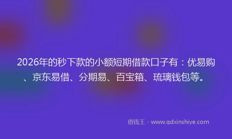 2026年的秒下款的小额短期借款口子有：优易购、京东易借、分期易、百宝箱、琉璃钱包等。