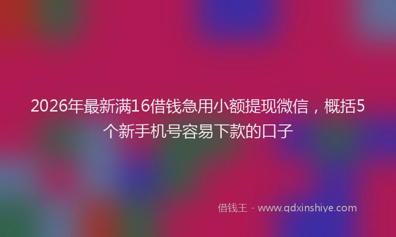 2026年最新满16借钱急用小额提现微信，概括5个新手机号容易下款的口子