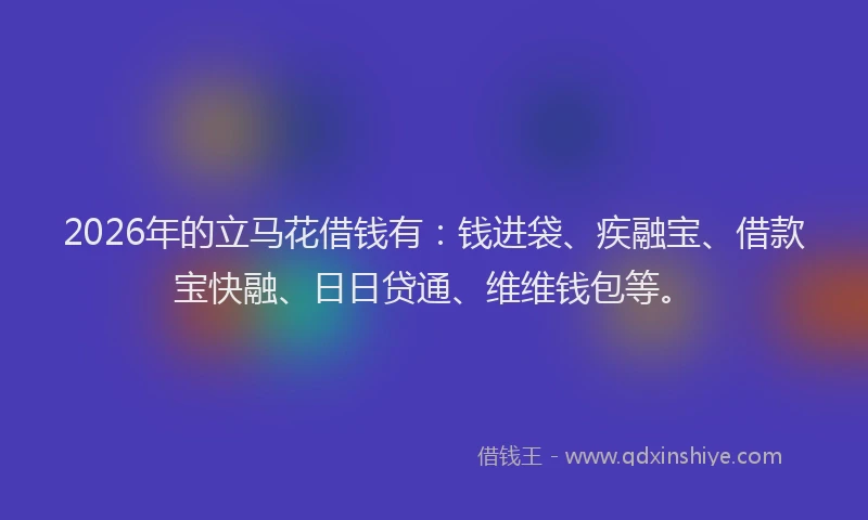 2026年的立马花借钱有：钱进袋、疾融宝、借款宝快融、日日贷通、维维钱包等。