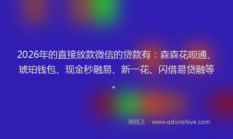 2026年的直接放款微信的贷款有：森森花呗通、琥珀钱包、现金秒融易、新一花、闪借易贷融等。