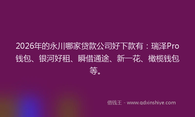 2026年的永川哪家贷款公司好下款有：瑞泽Pro钱包、银河好租、瞬借通途、新一花、橄榄钱包等。