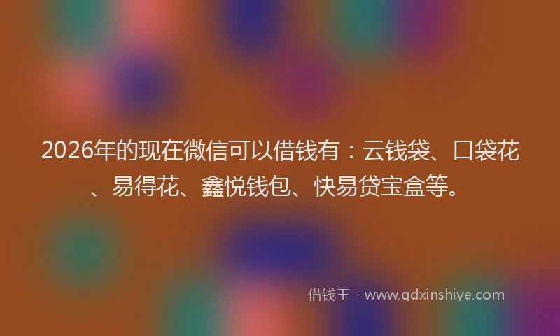 2026年的现在微信可以借钱有：云钱袋、口袋花、易得花、鑫悦钱包、快易贷宝盒等。
