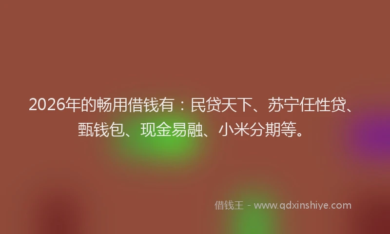 2026年的畅用借钱有：民贷天下、苏宁任性贷、甄钱包、现金易融、小米分期等。