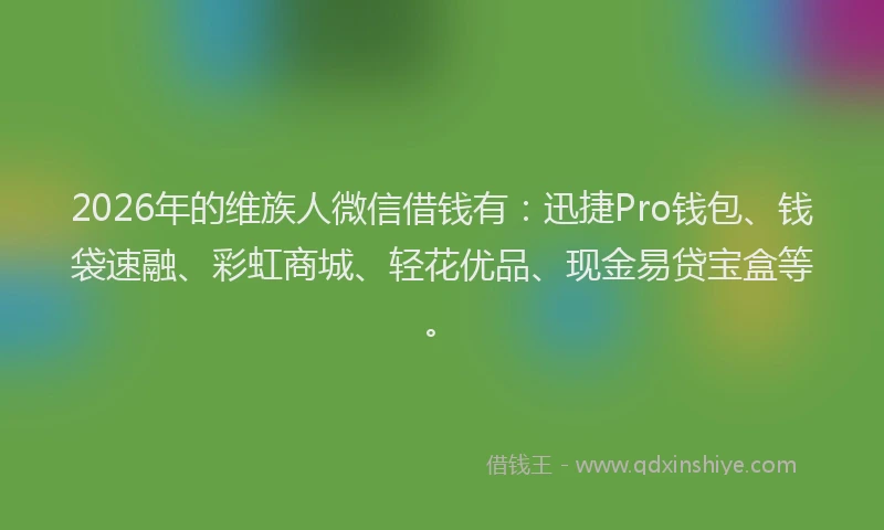 2026年的维族人微信借钱有：迅捷Pro钱包、钱袋速融、彩虹商城、轻花优品、现金易贷宝盒等。