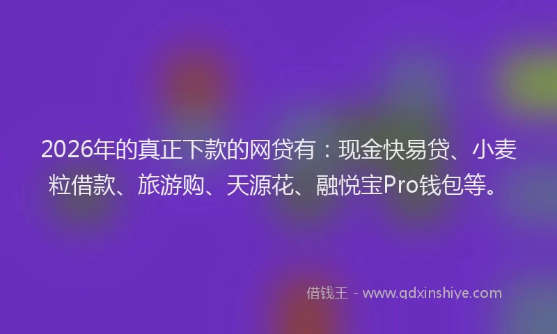 2026年的真正下款的网贷有：现金快易贷、小麦粒借款、旅游购、天源花、融悦宝Pro钱包等。
