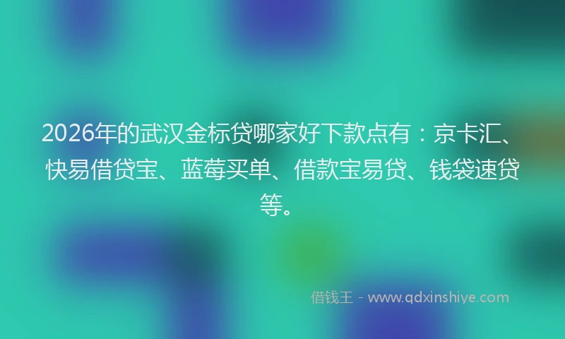 2026年的武汉金标贷哪家好下款点有：京卡汇、快易借贷宝、蓝莓买单、借款宝易贷、钱袋速贷等。