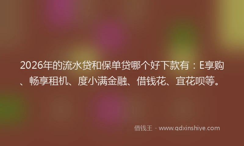 2026年的流水贷和保单贷哪个好下款有：E享购、畅享租机、度小满金融、借钱花、宜花呗等。