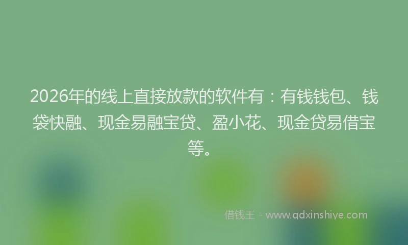 2026年的线上直接放款的软件有：有钱钱包、钱袋快融、现金易融宝贷、盈小花、现金贷易借宝等。