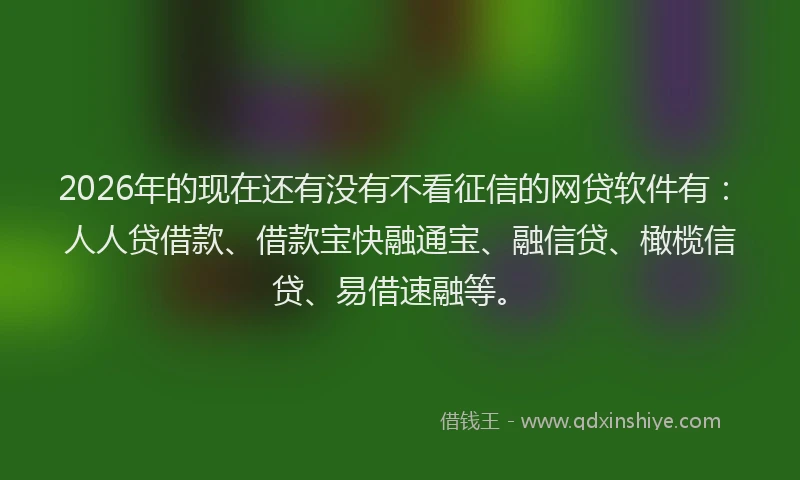 2026年的现在还有没有不看征信的网贷软件有：人人贷借款、借款宝快融通宝、融信贷、橄榄信贷、易借速融等。